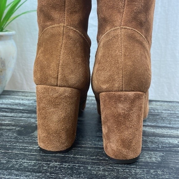 Kensie Brown Suede Bernadette Block Heel Side Zip Knee High Boots 8 - Picture 3 of 10